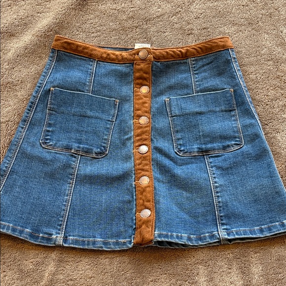 American Rag Dresses & Skirts - American Rag Blue Denim A-Line Skirt with Brown Trim